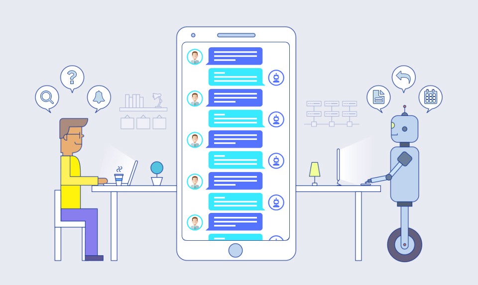 man talking to robot